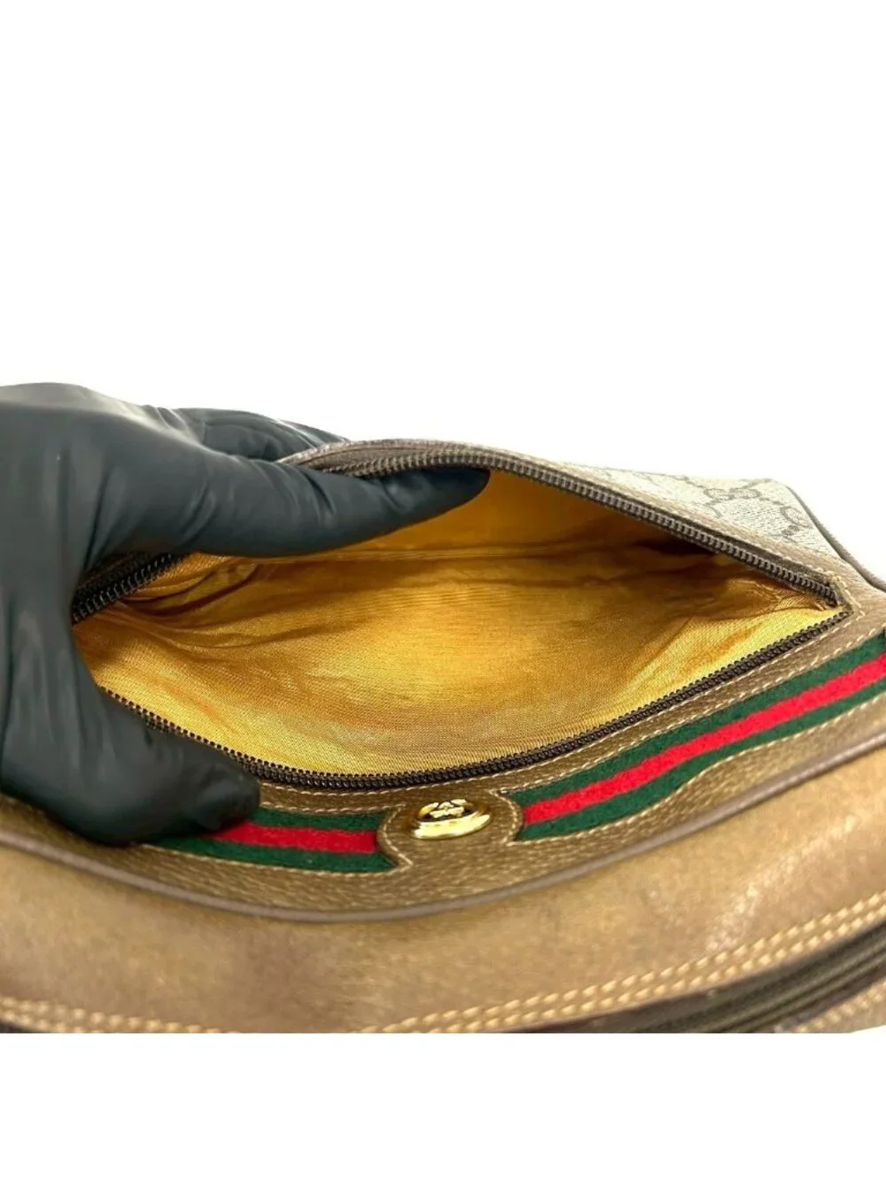 Gucci Vintage Sherry Line GG Logo Leather Shoulder Bag Pochette Brown